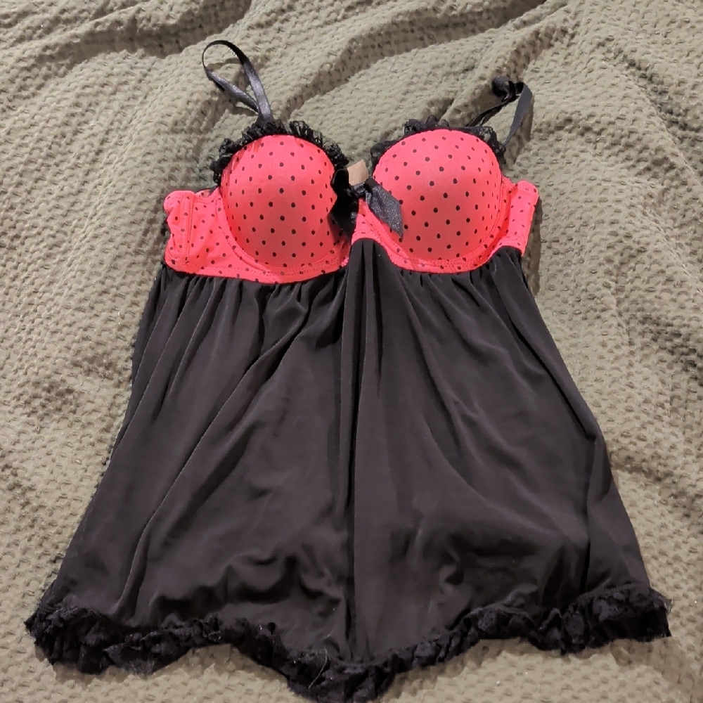 Polka Dot Pink and Black Babydoll Lingerie